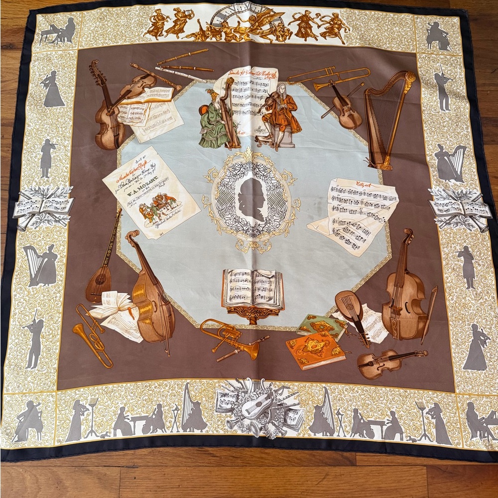ETRO Mozart Vintage-Inspired Musical Print Silk Scarf.
